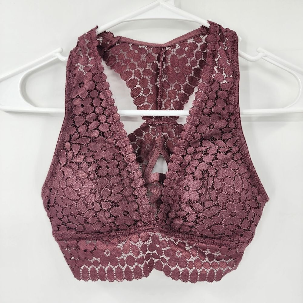 Marilyn Monroe lace bralette wine red purple racerback small